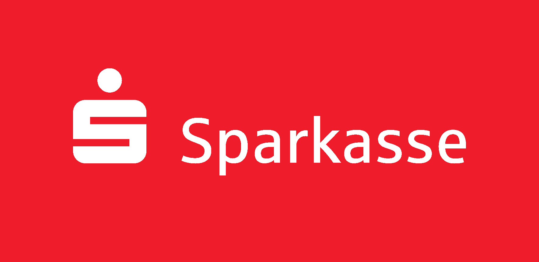 Roter Hintergrund mit einem weißen Sparkasse-Logo auf der linken Seite und dem Schriftzug „Sparkasse“ in weißer Schrift auf der rechten Seite.