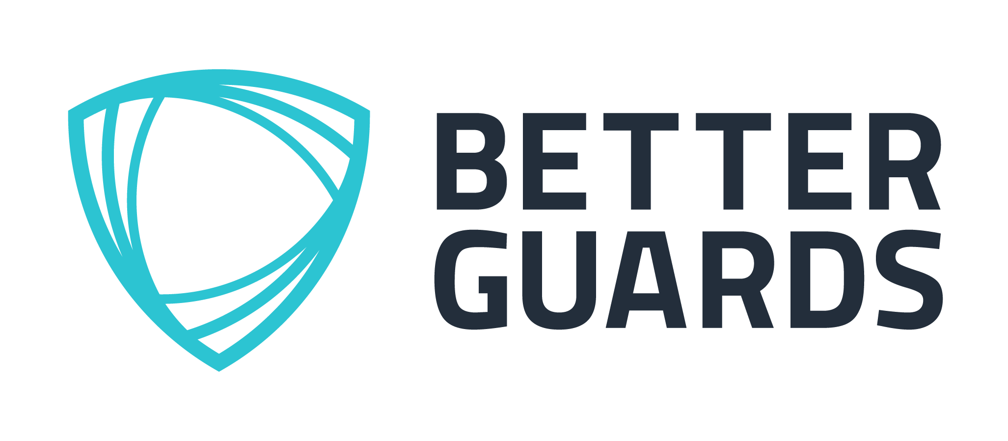 Ein blaues, stilisiertes Schildlogo erscheint links neben dem fetten, schwarzen Text, der in Großbuchstaben auf weißem Hintergrund BETTER GUARDS lautet.