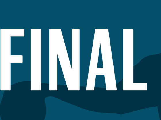 Rote und blaue Grafik mit weißem Text mit der Aufschrift HVB Pokal FINAL FOUR. Im blauen Hintergrund ist eine schwache Silhouette einer sich bewegenden Person zu sehen.