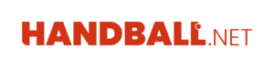Das Bild zeigt das Logo HANDBALL.NET in fetten roten Buchstaben. Der Punkt über dem I ist als Handball stilisiert, und das NET ist in einer helleren und dünneren Schrift. Der Hintergrund ist einfarbig weiß.