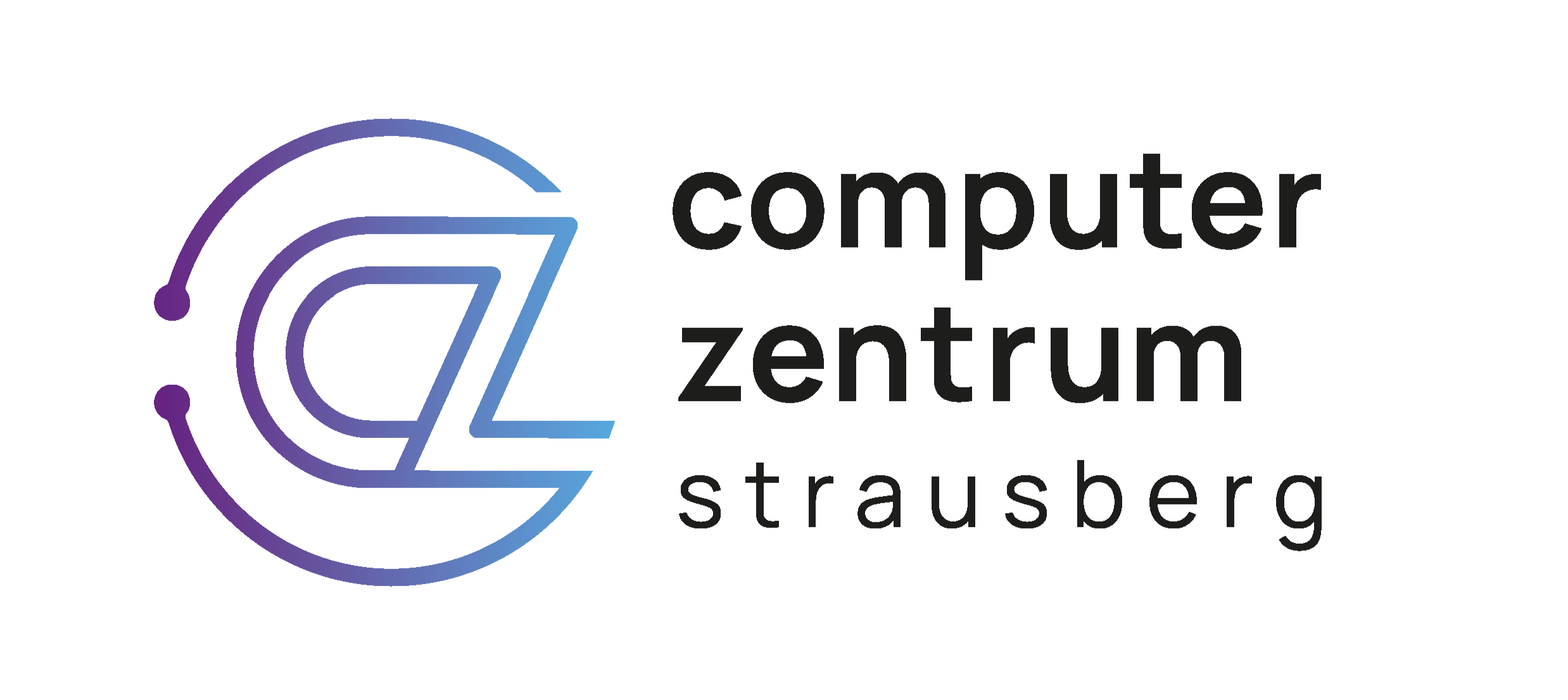 Logo des Computer Zentrums Strausberg mit stilisierten Buchstaben C und Z in einem kreisförmigen Design auf der linken Seite und dem Firmennamen in schwarzer Schrift auf der rechten Seite.